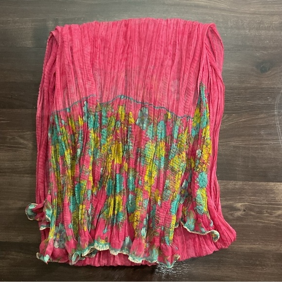 Gorgeous Multicolor Pink Shawl Coverup Scarf Length 85”  FLower Motif Embellis - Picture 8 of 8
